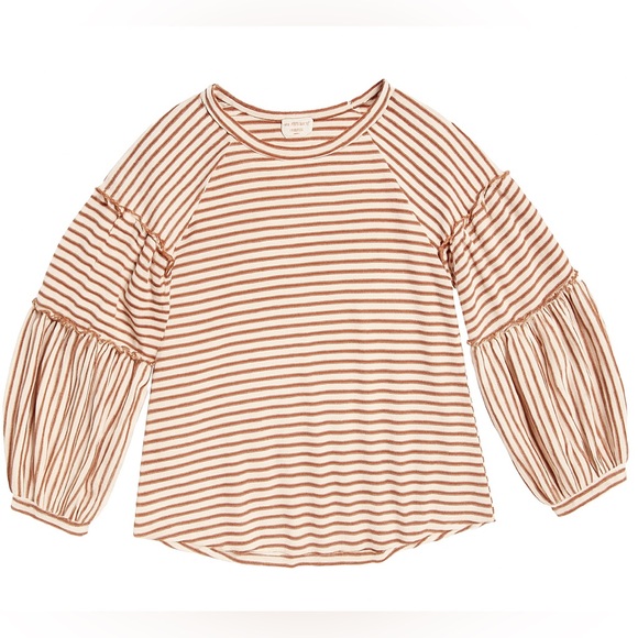 Hailey & Co. Tops - ❌SOLD❌Hailey & Co. Striped Brown and White Sweatshirt with Puffy Sleeves Size M